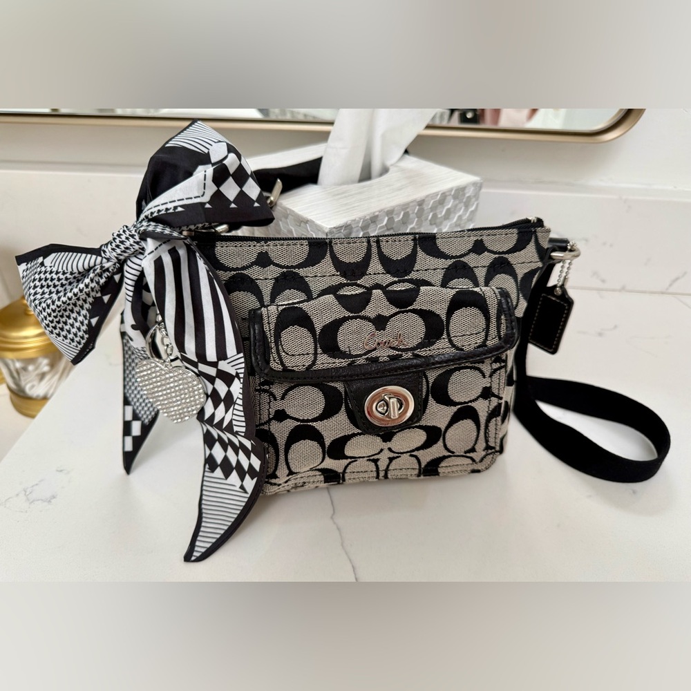 Coach Black Y2K Signature Crossbody Bag with Bag Charm and Scarf
